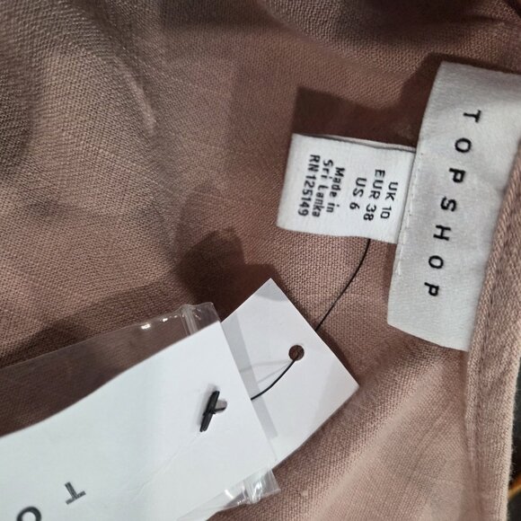 Topshop Blush Pink V Neck Cami Size 6 Tie Sleeveless Crop Linen Blend Dusty Rose - Picture 6 of 8